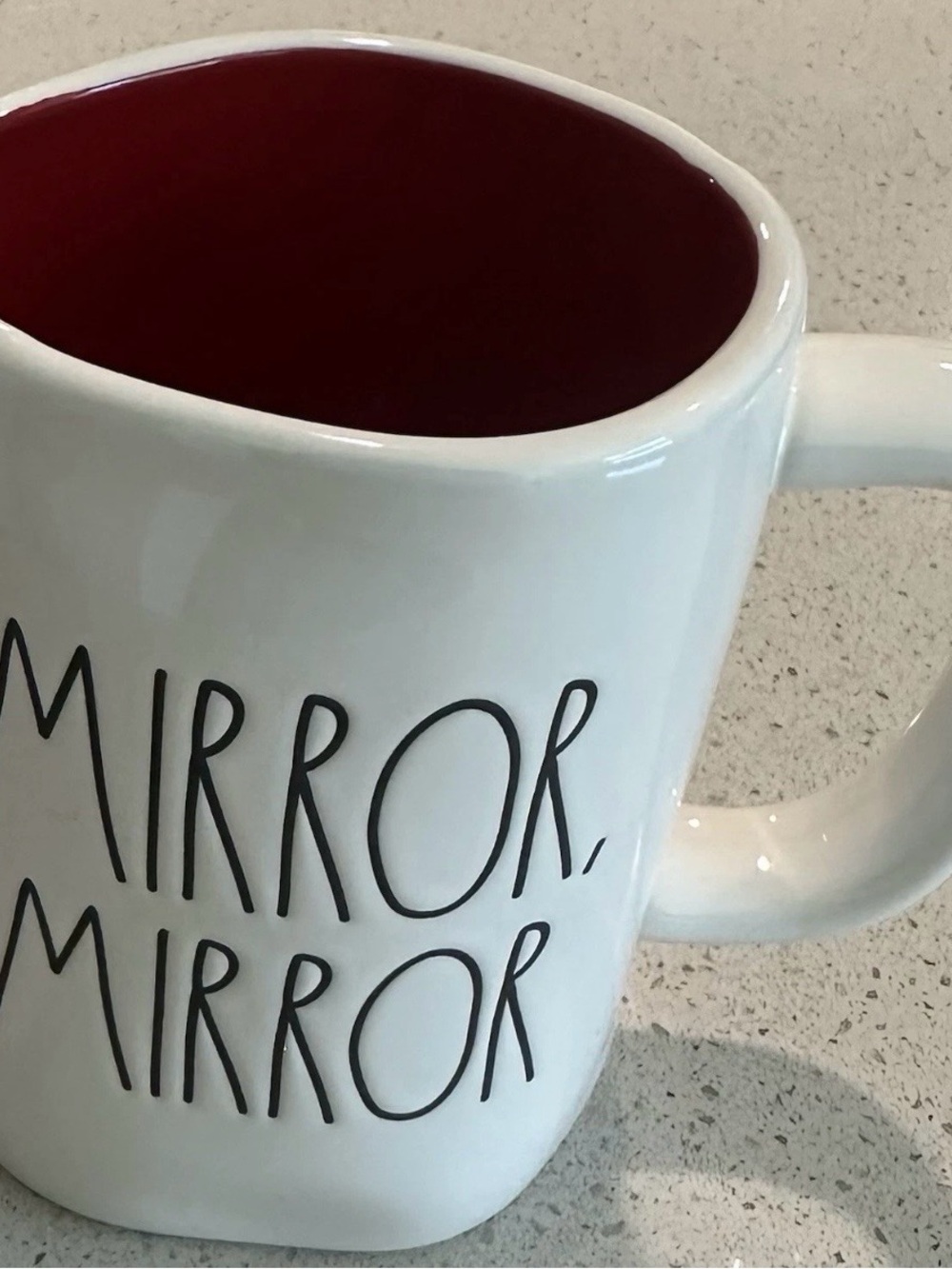 Rae Dunn White Mug with Red Interior - "Mirror, Mirror"